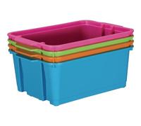 Really Good Stuff Papelera apilable de plástico para libros y organizadores para uso en el aula o en el hogar, cestas de plástico resistentes en divertidos colores neón (juego de 4)