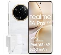 realme 14 Pro 5G, 8 + 256 GB Teléfono Móvil, Chip Dimension sity 7300, Cámara Sony IMX882 OIS 50 MP, Pantalla Curvada de 6,77" 120Hz, Batería 5260 mAh, Impermeable IP69, Blanco (con Adaptador)