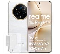 realme 14 Pro+ 5G Smartphone Android, 8+256 GB, Cámara Sony IMX896 con OIS, Diseño Moderno con Colores cambiantes, IP69, Pantalla de 6,83" 120 Hz, Batería de 5260 mAh, Blanco (con Adaptador)