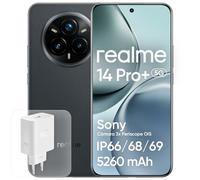 realme 14 Pro+ Android Smartphone, 8+ 256 GB, Sony IMX896 OIS-Kamera, Qualcomm Snapdragon 7s Gen 3 5G, IP69, 6,83" 120-Hz-Display, 5260-mAh-Akku, Grau (Mit Adapter)