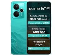 realme 14T 5G Smartphone 8+256GB, Chipset Dimensity 6300, Display Esports AMOLED 120Hz de 6,67", Capacidad Super Large de 5260mAh, IP69 Impermeable, diseño Surf NextAi, Verde Surf (sin Adaptador)