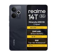 realme 14T 5G teléfono Inteligente de 8 + 256 GB, Procesador 5G Dimensity 6300, Batería de 6000 mAh, Carga rápida de 45 W, Pantalla AMOLED para Esports de 120 Hz, IP69, NFC, Negro RR(sin Adaptador)