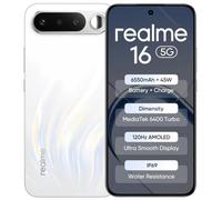 realme 16 5G Smartphone, 8+256GB, White | Batería 6550mAh, Carga Rápida 45 W, Pantalla AMOLED 6,57" 4200 nits, Doble Cámara Retrato AI 50 MP, IP69
