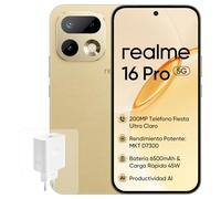 realme 16 Pro 5G Smartphone, 8+256GB, Cámara 200MP OIS, Batería 6500mAh, Pantalla Plana 6,78" 144Hz, Carga Rápida 45W, Funciones IA, IP69, Dual SIM, Oro (con Adaptador)