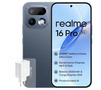 realme 16 Pro 5G Smartphone, 8+256GB, Cámara 200MP OIS, Batería 6500mAh, Pantalla Plana 6,78" 144Hz, Carga Rápida 45W, Funciones IA, IP69, Dual SIM, Gris (con Adaptador)