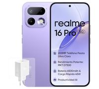 realme 16 Pro 5G Smartphone, 8+256GB, Cámara 200MP OIS, Batería 6500mAh, Pantalla Plana 6,78" 144Hz, Carga Rápida 45W, Funciones IA, IP69, Dual SIM, Violeta (con Adaptador)