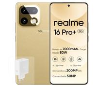 realme 16 Pro+ 5G Smartphone, 8+256GB, Cámara 200MP OIS, Lente Retrato 50MP, Batería 7000mAh, Pantalla Curva 6,8" 144Hz, Carga 80W, Funciones IA, Dual SIM, Oro(con Adaptador)
