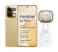realme 16 Pro+ 5G Smartphone, 8GB+256GB, Pantalla Curva AMOLED 144Hz 6,8", Batería 7000mAh, Cámara 200MP OIS, IP69K, Carga Rápida 80W, Dual SIM, Next AI, Oro (con Adaptador)