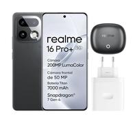 realme 16 Pro+ 5G Smartphone, 8GB+256GB, Pantalla Curva AMOLED 144Hz 6,8", Batería 7000mAh, Cámara 200MP OIS, IP69K, Carga Rápida 80W, Dual SIM, Next AI, Gris (con Adaptador)