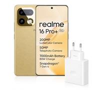 realme 16 Pro+ Smartphone 5G Móvil, 8+256 GB, 6,8" Pantalla AMOLED'1,5K 144 Hz, Cámara Principal 200MP OIS con AI, Batería 7000mAh, 80W Carga Ultra rápida, Dorado con Adaptador