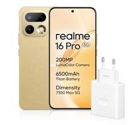 realme 16 Pro Smartphone 8+256GB, MediaTek Dimensity 7300 MAX, 6,78" 144Hz AMOLED, 200MP OIS cámara con AI, 6500mAh, 45W Carga Ultra rápida, Dual SIM, Dorado, Cargador Incluido(Versión EU)