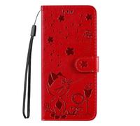 Realme C61/Realme C63 - Funda de piel sintética a prueba de golpes con absorción de golpes y soporte magnético para tarjetas, funda protectora abatible para Realme C61/Realme C63, color rojo
