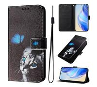 Realme - Funda para teléfono C75 4G, piel de primera calidad, tipo cartera, tipo cartera, tarjetero, función atril, a prueba de golpes, para Realme C75 4G, diseño de gato mariposa