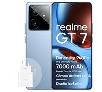 realme GT 7 Smartphone 5G de 12+512 GB, chipset Insignia Dimensity 9400e, batería Titan de 7000 mAh, Pantalla de 6000 nits, cámara IMX 906 OIS de 50 MP, planificador con IA, IP69, IceSense Azul