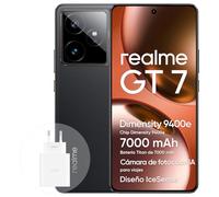realme GT 7 Smartphone 5G de 12+512 GB, chipset Insignia Dimensity 9400e, batería Titan de 7000 mAh, Pantalla de 6000 nits, cámara IMX 906 OIS de 50 MP, planificador con IA, IP69, IceSense Negro