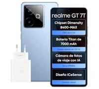 realme GT 7T, Smartphone 5G Dual SIM, 12GB de RAM, 512GB de ROM, Pantalla AMOLED de 6.8", Chipset Dimensity 8400-MAX, Batería Titan de 7000mAh, Cámara de Viaje con IA,IceSense Azul,Adaptador Incluido