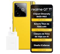 realme GT 7T, Smartphone Dual SIM, 12GB de RAM, 256GB de ROM, Pantalla AMOLED de 6.8", Chipset Dimensity 8400-MAX, Batería Titan de 7000mAh, Cámara de Viaje con IA,IceSense Amarillo,Adaptador Incluido