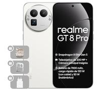 realme GT 8 Pro, 16+512 GB, Snapdragon 8850, Cámara Telefoto 200MP, 50MP IMX906 OIS, Pantalla 6,78" 2K 144Hz, Batería 7000mAh, Carga Inalámbrica 50W, IP69, Blanco, Adaptador Incluido