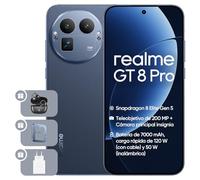 realme GT 8 Pro 5G Teléfono móvil, 16+512 GB, Snapdragon 8850, 200 MP Teleobjetivo Gran Sensor, Cámara 50 MP OIS, Pantalla AMOLED 6,78" 2K 144 Hz, Batería 7000 mAh, Next AI, IP68, Azul, Adaptador