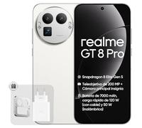 realme GT 8 Pro 5G Teléfono móvil, 16+512 GB, Snapdragon 8850, 200 MP Teleobjetivo Gran Sensor, Cámara 50 MP OIS, Pantalla AMOLED 6,78" 2K 144 Hz, Batería 7000 mAh, Next AI, IP68, Blanco, Adaptador