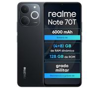 realme Note 70T, 4+128GB Smartphone, Pantalla Eye Comfort de 6,75'' y 90Hz, Batería De 6000mAh, Protección Armorshell, Chipset de Ocho Núcleos, Ultrafino de 7,94mm, IP54, Negro Obsidiana, Sin Cargador