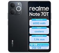 realme Note 70T, 4+256GB Smartphone, Pantalla HD de 6,75'' y 90Hz, Batería de Gran Capacidad de 6000mAh, Protección ArmorShell, Chipset T7250 de Ocho Núcleos,NEXT AI, IP54,Negro Obsidiana,Sin Cargador