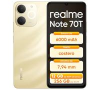 realme Note 70T, 4+256GB Smartphone, Pantalla HD de 6,75'' y 90Hz, Batería de Gran Capacidad de 6000mAh, Protección ArmorShell, Chipset T7250 de Ocho Núcleos,Next AI, IP54, Oro de Playa,Sin Cargador