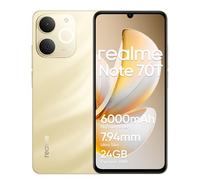 realme Note 70T Smartphone 4+256 GB, Gran batería de 6000 mAh, Carga rápida de 15W con Carga inversa de 6W, RAM dinámica de 24 GB, Pantalla con Modo de Comodidad Ocular de 90 Hz, Oro