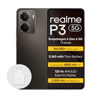 realme P3 5G Smartphone 12+512 GB, Procesador 5G Snapdragon 6 de 4.ª generación, Batería Titan de 5260mAh, Carga rápida de 45W, Pantalla AMOLED de 120 Hz, IP69, Gris, con Cargador