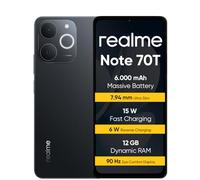 realme Teléfono Móvil Note 70T 4+64 GB, Gran batería de 6000 mAh, Carga rápida de 15 W con Carga inversa de 6 W, RAM dinámica de 24 GB, Pantalla con Modo de Comodidad Ocular de 90 Hz, Negro