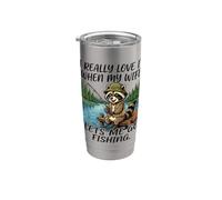 Realmente me encanta cuando mi esposa me deja ir a pescar divertido mapache Vaso térmico de acero inoxidable de doble pared