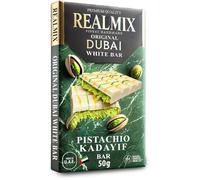 REALMIX chocolate blanco Dubái directamente desde Dubái EAU | Auténtico chocolate con leche Dubái con pistachos y relleno de Kunafa | Fabricado en Dubái E.A.U. | (Mini, White Chocolate)