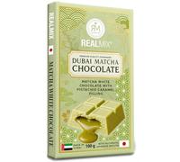 REALMIX Chocolate con Leche Dubái directamente desde Dubái EAU | Auténtico chocolate con leche Dubái con pistachos y relleno de Kunafa | Fabricado en Dubái E.A.U. | (100 gramo, Chocolate Verd)