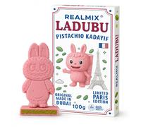 REALMIX LADUBU Chocolate de Dubái Directamente Desde Dubái EAU - Auténtica Barra de Chocolate Blanco con Pistachos y Angel Hair - Exquisito Chocolate Dubai (Rosa)