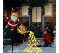 REALOKMAN Christmas Santa Solar Kettle Lights Garden Lawn Decorative Lights, Solar Christmas Light Outdoor Decorations, Hanging Santa Kettle Ground Lamp for Pathway, Patio, Lawn & Yard Décor Gift