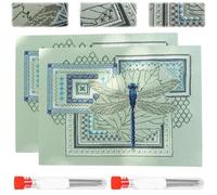 REALOKMAN Dragonfly Geometric Cross Stitch Kit, DIY Color Dragonfly Needlepoint Stamped Embroidery Kit for Beginners Adults with Printed Linen Threads Needles Beads Full Instructions(2Pcs)