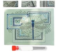 REALOKMAN Dragonfly Geometric Cross Stitch Kit, DIY Color Dragonfly Needlepoint Stamped Embroidery Kit for Beginners Adults with Printed Linen Threads Needles Beads Full Instructions(1Pc)