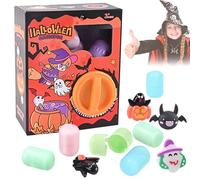 REALOKMAN Halloween Mini Capsule Toy Machine with 6 Random Surprise Eggs, Spin The Cute Cartoon Mini Round Capsule Gift for Kindergarten Xmas Easter, Halloween Figurines for Party Gift