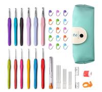 RealPlus Crochet Set, 12 Piezas Crochet Hook Set (2mm-8mm), Regalo para Mujeres, Kit de Agujas de Tejer Ergonómicas con Mango de Goma Antideslizante y Bolsas, Verde [44 pzas]