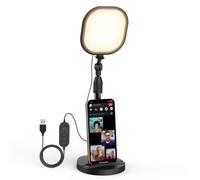 RealPlus Lámpara LED para Streaming y Teletrabajo, Soporte Telescópico Altura Ajustable, 5 Temperaturas (3000K-6000K) y 10 Niveles Brillo con Memoria, USB 2m,Luz sin Sombras,Base para Móvil-Zoom/Teams