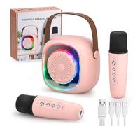 RealPlus Máquina de karaoke para niños con 2 micrófonos, karaoke portátil para niños con luces LED para fiestas y efectos de cambio de voz, regalos para edades de 3 a 15 años, niños, niñas, fiestas de