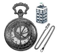 Realpoo Juego de reloj de bolsillo para hombre con diseño de latitud y longitud hueca, color negro, con esfera de números arábigos y collar de parche
