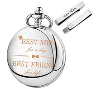 Realpoo Juego de relojes de bolsillo de cuarzo grabados, clips de corbata, regalos de recuerdo de boda para hombre y novio, WD-Best Man, Moderno