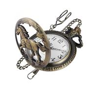 Realpoo Reloj de bolsillo de cuarzo de caballo hueco de bronce para hombre, esfera de números arábigos con cadena, reloj de bolsillo para hombre, CF-new27