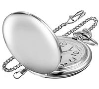 Realpoo Reloj de bolsillo de cuarzo de cubierta lisa, esfera blanca digital romana de moda con cadena de cintura para hombre, PK120115-plateado, Tamaño estándar, Classic