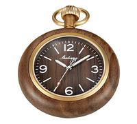 Realpoo Reloj de bolsillo de cuarzo de madera con cadena, reloj de bolsillo de madera de cuarzo con esfera digital romana descubierta, para hombre, PWR-wood205