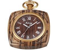 Realpoo Reloj de bolsillo de cuarzo de madera con cadena, reloj de bolsillo de madera de cuarzo con esfera digital romana descubierta, para hombre, PWS-wood202