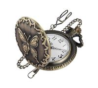 Realpoo Reloj de bolsillo de cuarzo para hombre, esfera de números arábigos con cadena, diseño de mariposa, de bronce, con esfera de números arábigos, CF-new36