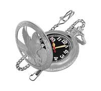 Realpoo Reloj de bolsillo de cuarzo plateado con águila ahuecada para hombre, esfera de números arábigos con cadena, reloj de bolsillo para hombre