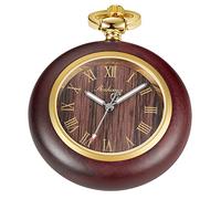 Realpoo - Reloj de bolsillo de madera con cadena de 37 cm, hecho a mano, esfera digital romana, reloj de bolsillo de madera con cadena